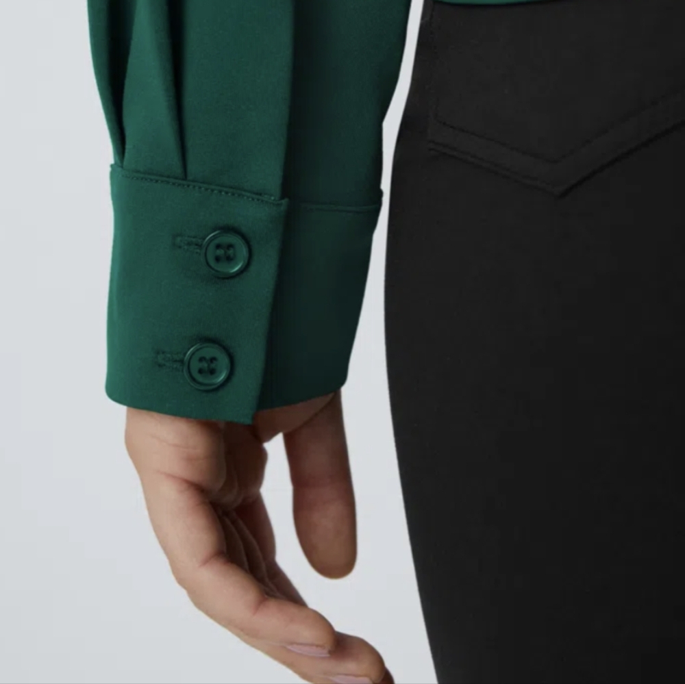 HALARA Notched Collar Crossover Long Sleeve Work Shirt - Picture 5 of 10